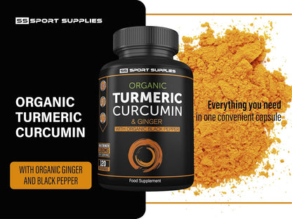 Organic Turmeric Capsules 1380mg with Ginger & Black Pepper – High Strength Curcumin