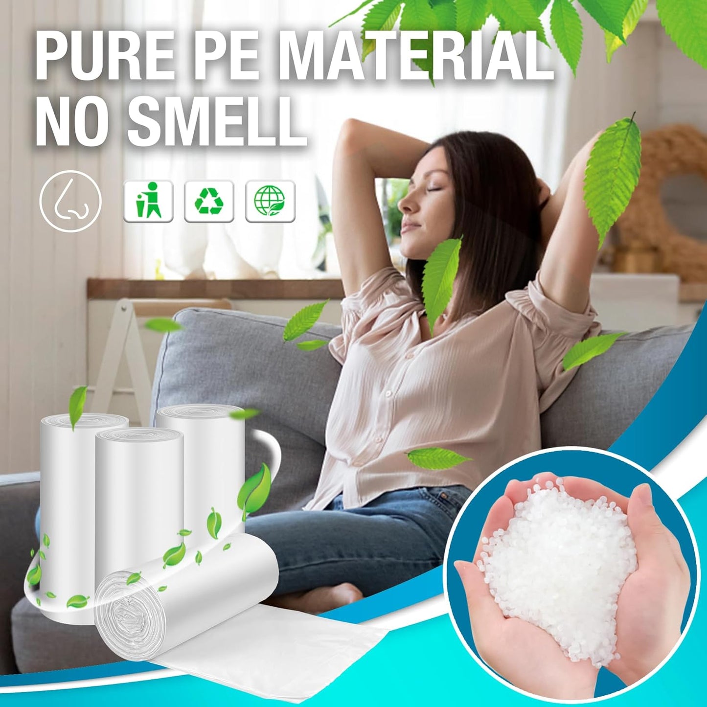 PANSUN 100 Small Trash Bags 10L – Unscented Bin Liners for Bathroom & Kitchen