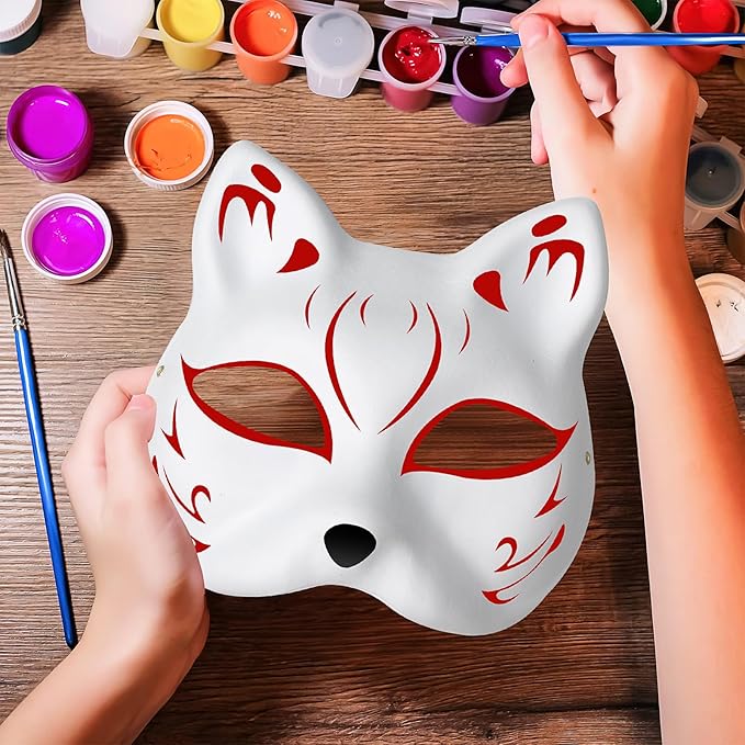 30Pcs White Paper Mache Masks, DIY Paintable Art Cosplay Masks Half Face Party Craft Blank Paper Mask (6 Styles)