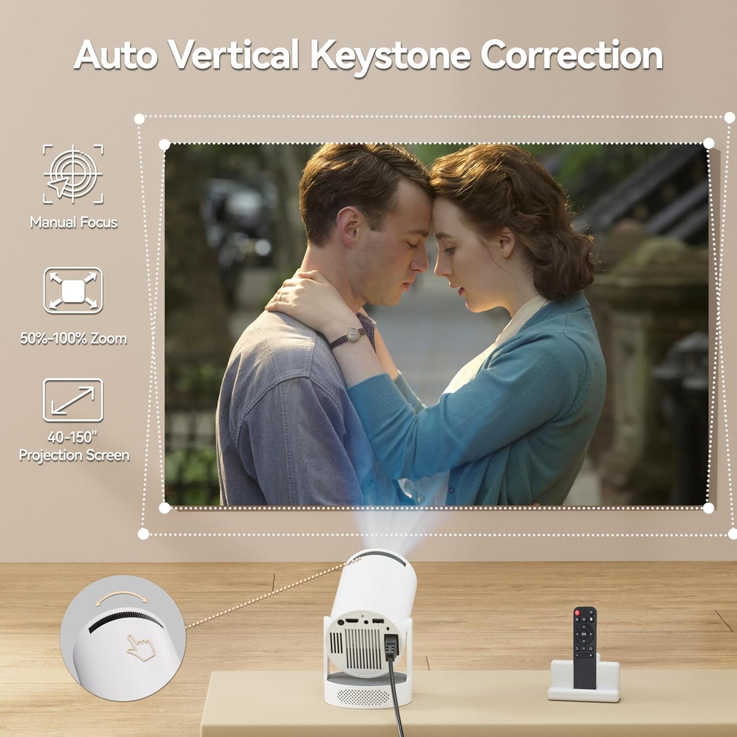 Portable Mini Projector with WiFi 6 & Bluetooth 5.0, 4K 1080P, 280 ANSI Lumens for Home & Outdoors