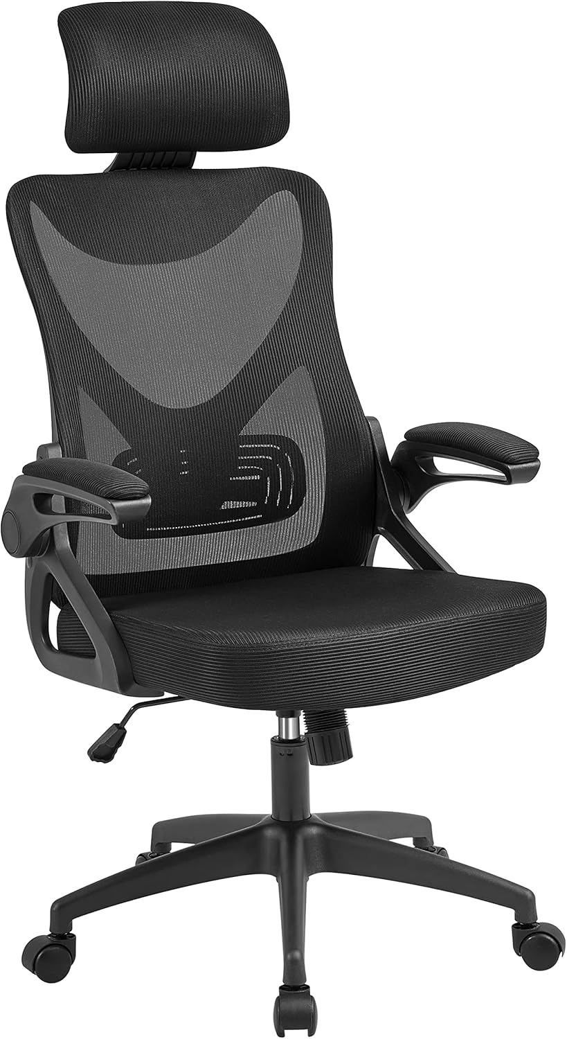 Ergonomic High Back Office Chair with Lumbar Support & Flip-up Arms for Home