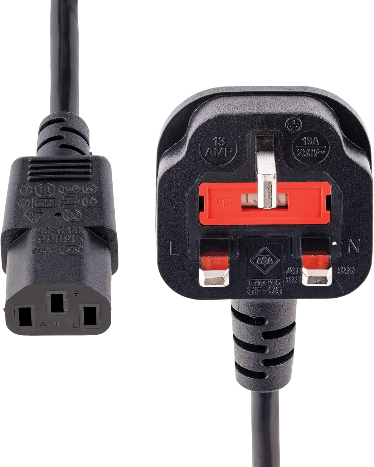 "10ft UK Power Cable BS1363 to C13 – 13A Kettle Lead for PC, Monitor, TV – Black