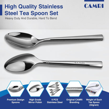 CAMRI Stainless Steel Teaspoons Set of 6 – Heavy Duty, Dishwasher Safe, 5.3 Inch