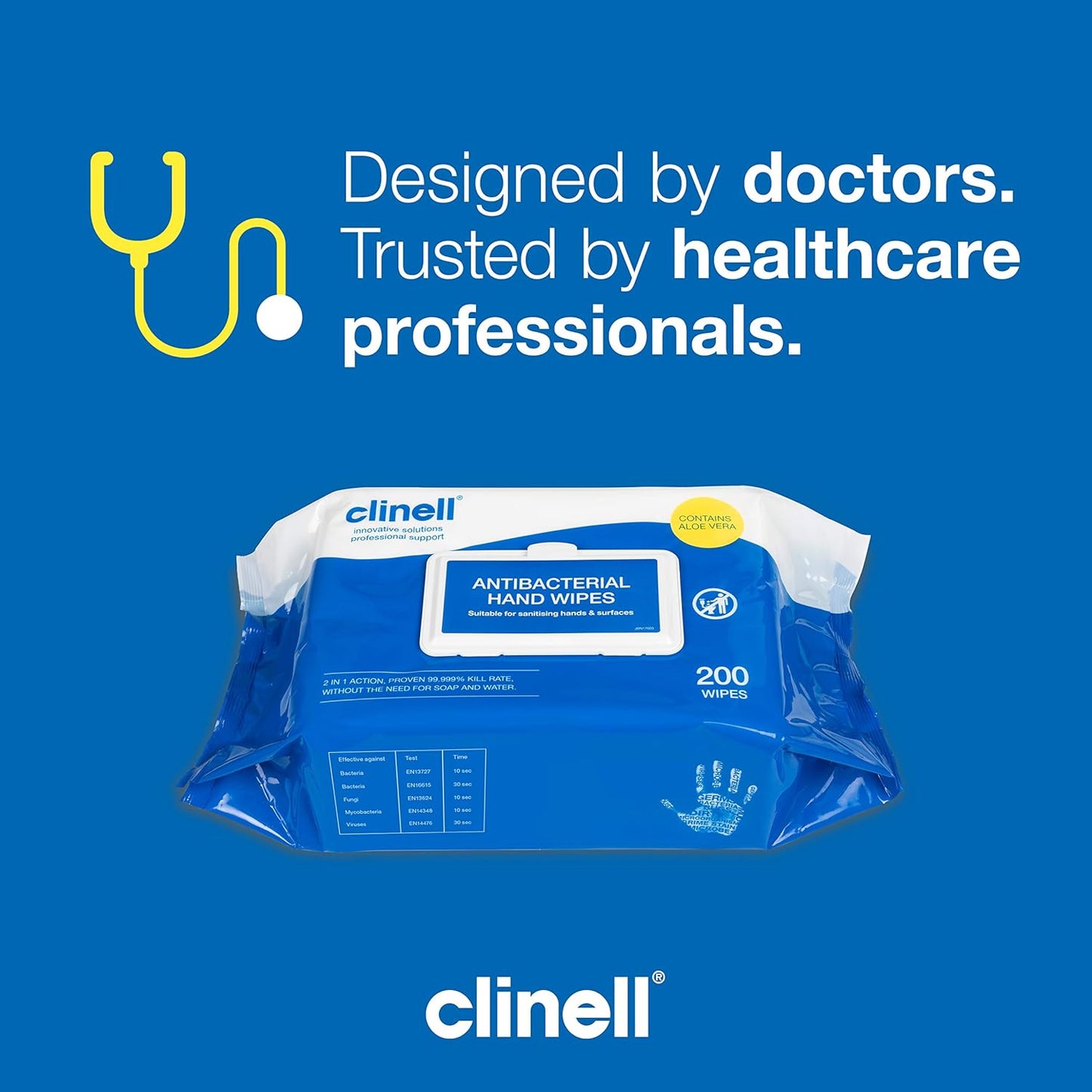 Clinell Antimicrobial Hand Wipes Pack of 1 200 Wipes Antibacterial Dermatologically Tested