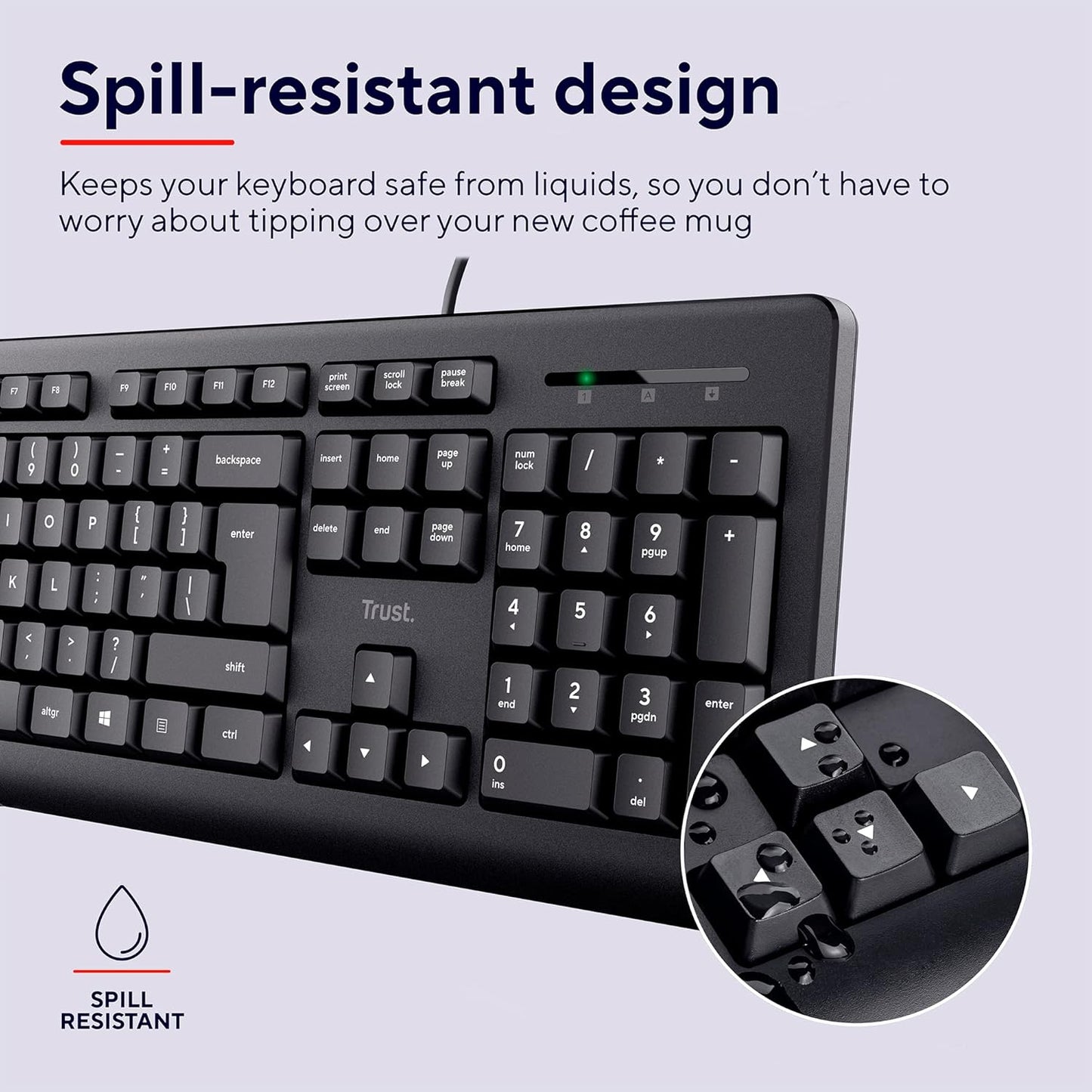 Trust Taro Wired Keyboard & Mouse Set – USB, Quiet, Spill-Proof, Full-Size – Black