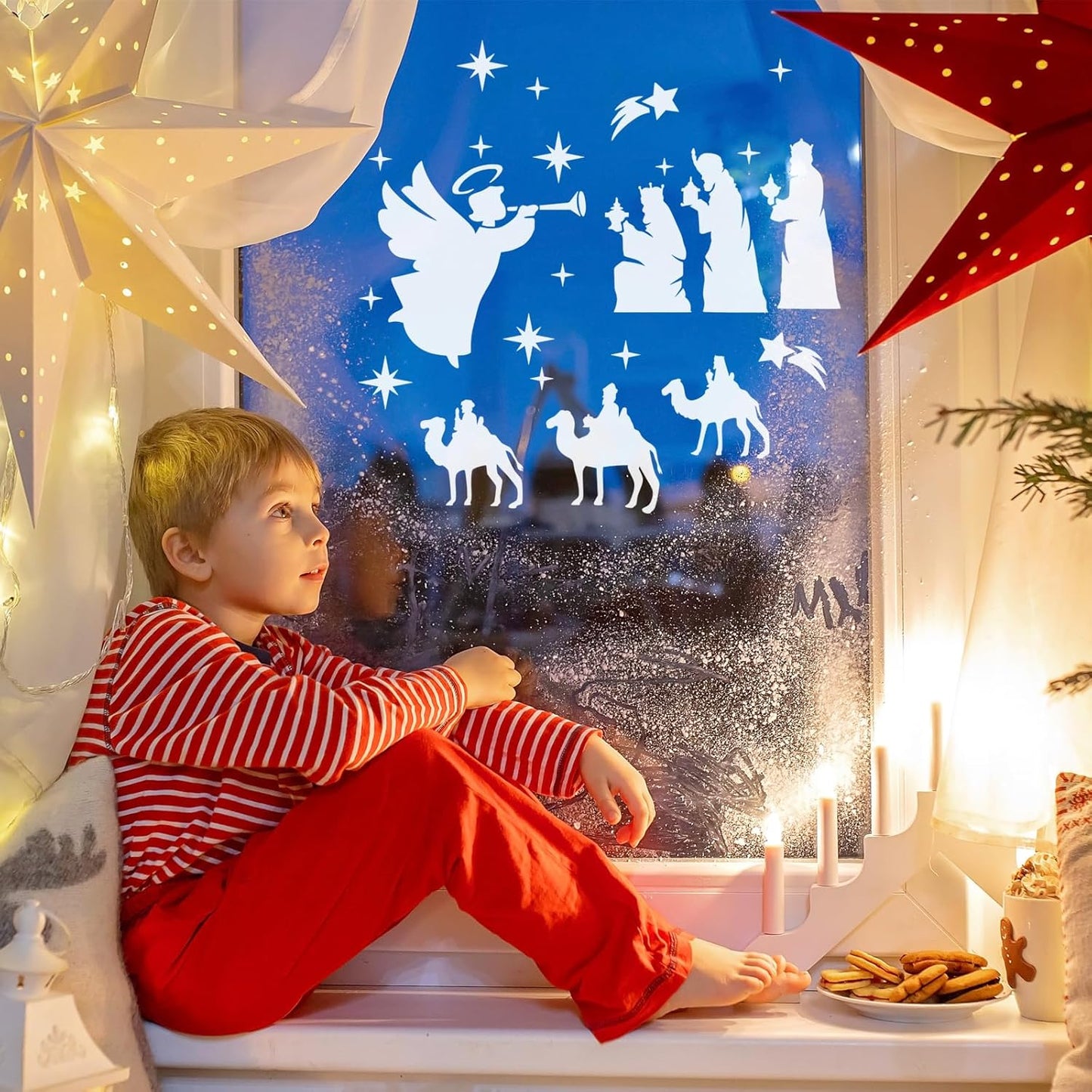 HOWAF 10 Nativity Stencils,Christmas Nativity Scene Christmas Stencils for Crafts Reusable Christmas Window Stencils Christmas Nativity Set Plastic Wall Stencils for Painting Xmas Stencils for Windows