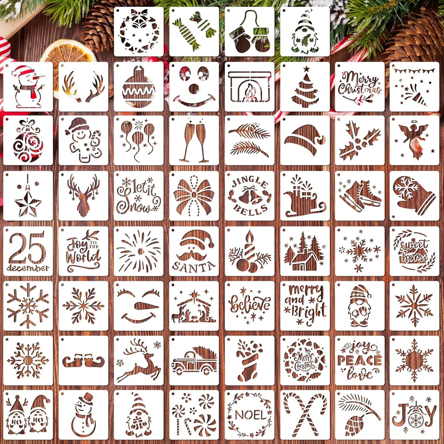 OOTSR 60pcs Christmas Stencils for Painting,3in Reusable Stencils for Crafts on Wood Wall Home Decor Santa Candy Sonwmen Craft Art Supplies