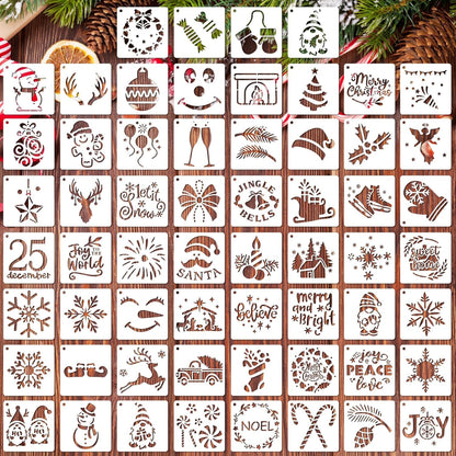 OOTSR 60pcs Christmas Stencils for Painting,3in Reusable Stencils for Crafts on Wood Wall Home Decor Santa Candy Sonwmen Craft Art Supplies