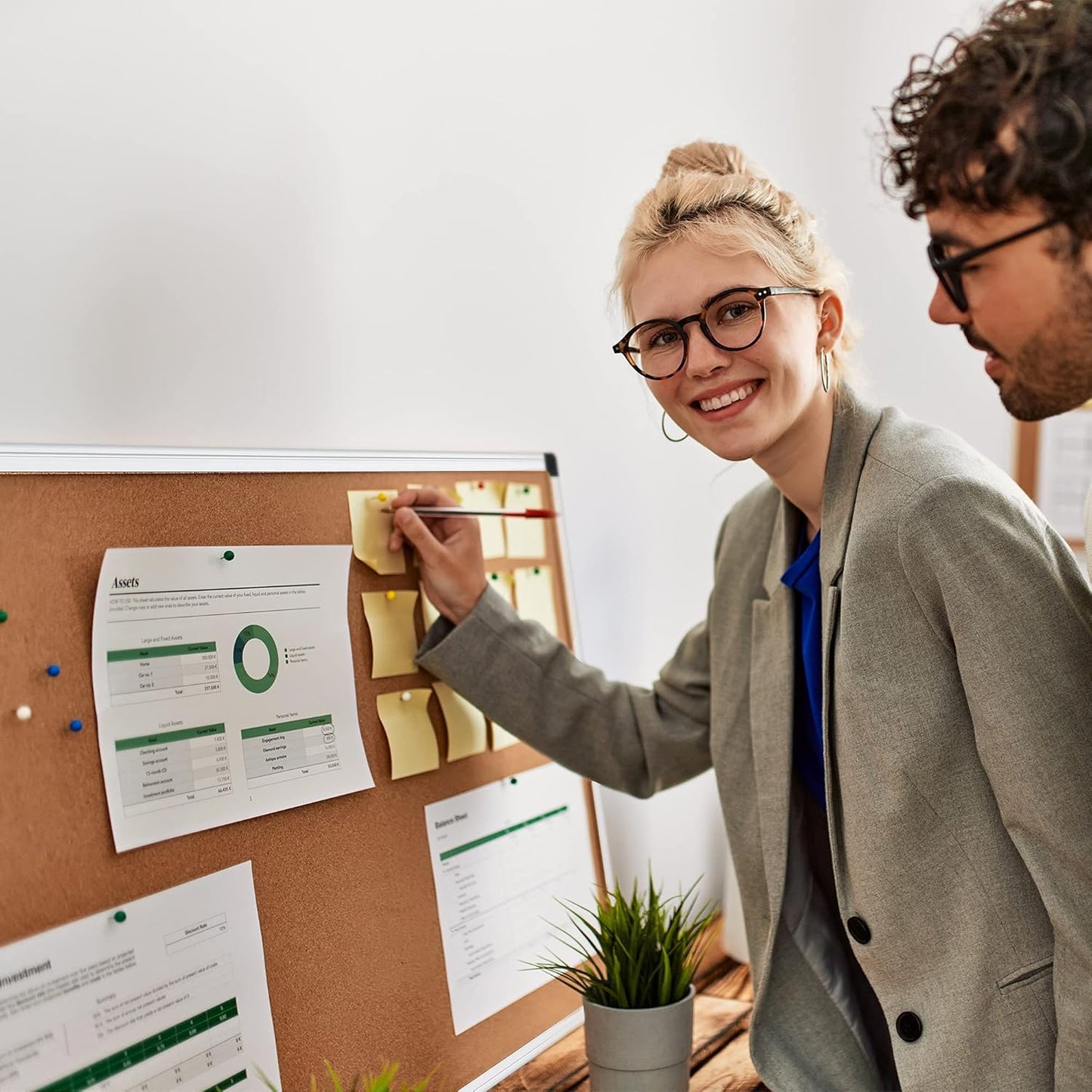 Basics Aluminum Frame Cork Notice Rectangular Board, 90cm x 60cm, Silver