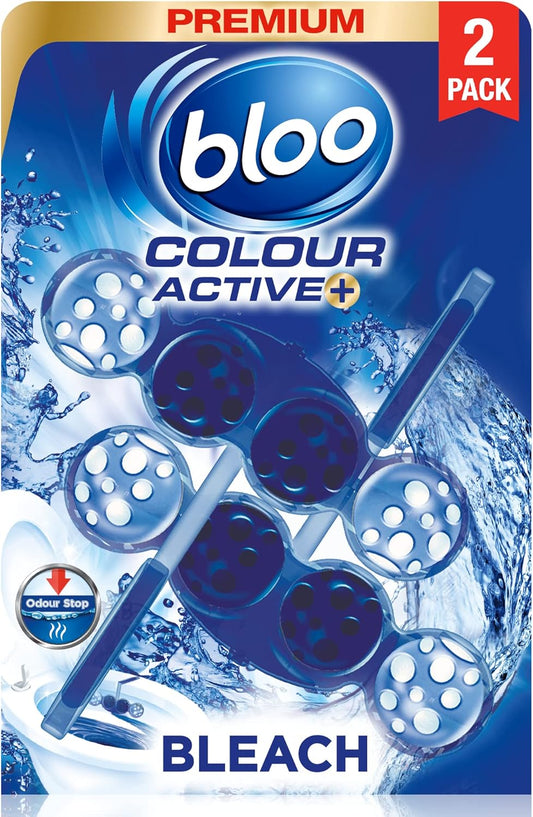 Bloo Toilet Rim Block, Bleach & Anti-Limescale, Fresh Scent, Pack of 2 Blocks
