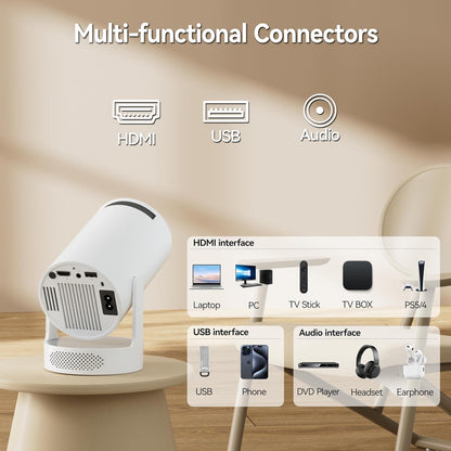 Portable Mini Projector with WiFi 6 & Bluetooth 5.0, 4K 1080P, 280 ANSI Lumens for Home & Outdoors