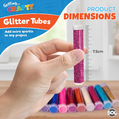SOL 54pk Kids Glitter Tubes in 10 Assorted Vibrant Colours - Fine Glitter for Arts and Crafts, Slime, Card Making, Nail Art, and Decorations - Easy-Pour Shaker Pots for Kids and Adults