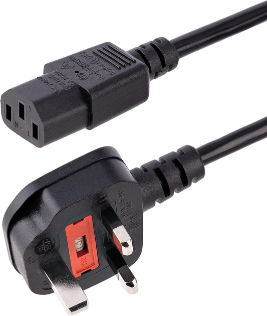 "10ft UK Power Cable BS1363 to C13 – 13A Kettle Lead for PC, Monitor, TV – Black