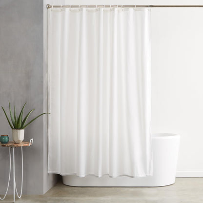 Basics Shower Curtain, Water and Mould Resistant Fabric Bathroom Curtain with Grommets & Hooks, Machine Washable,  White