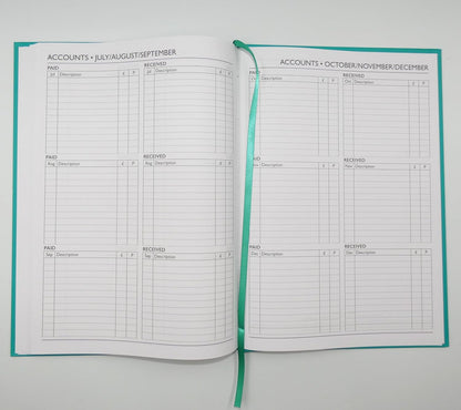 2026 A4 Week to View Diary Colour Fashion A4 2026 WTV Year Planner Desk Diary Ribbon Marker, Turquoise