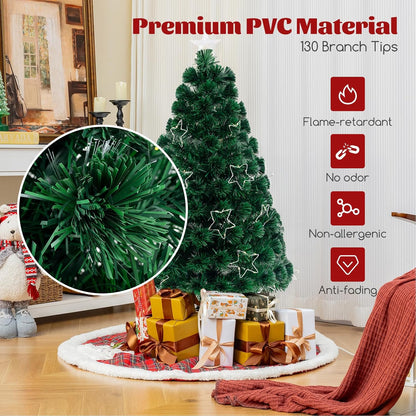 GYMAX 4FT/5FT Fiber Optic Christmas Tree, Pre-lit Artificial Xmas Tree with 18/24 Shape-Adjustable Light Strips, Top Star, 130/170 Branch Tips, Xmas Decor for Home Office Party (120CM)