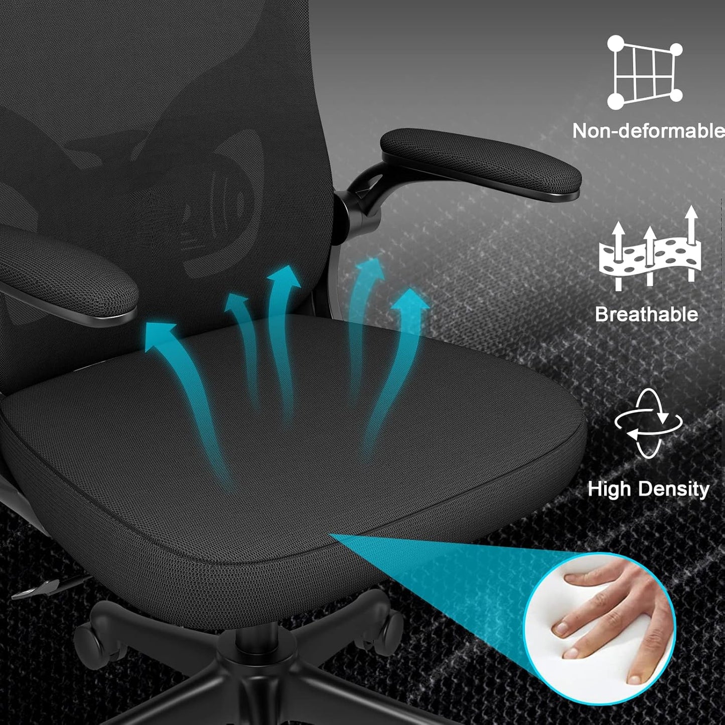 Ergonomic High Back Office Chair with Lumbar Support & Flip-Up Arms for Home Desk