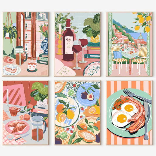 6 Pack Paint by Numbers Kit for Adults Without Frame