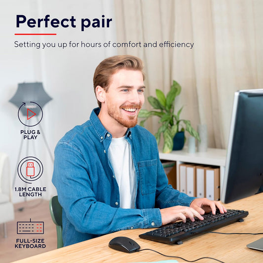Trust Taro Wired Keyboard & Mouse Set – USB, Quiet, Spill-Proof, Full-Size – Black