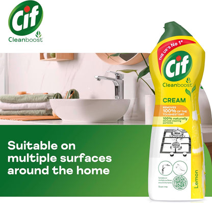Cif Lemon Cream Cleaner multipurpose surface cleaner with 100% natural cleaning particles removes 100% of the toughest dirt 750 ml