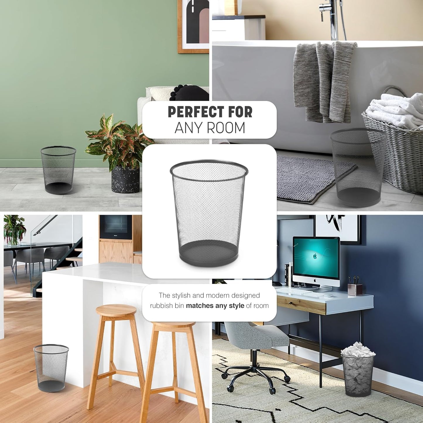 KEPLIN Black Mesh Trash Can – Stylish Metal Bin for Home, Office & Bathroom