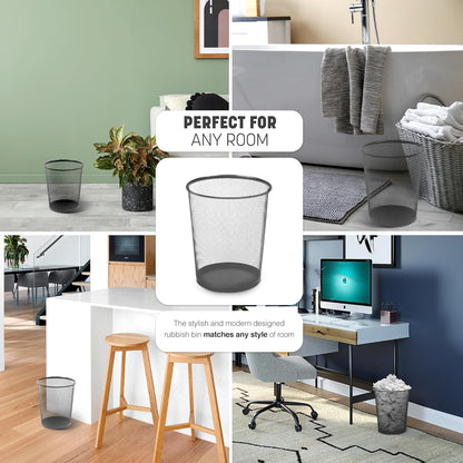 KEPLIN Black Mesh Trash Can – Stylish Metal Bin for Home, Office & Bathroom