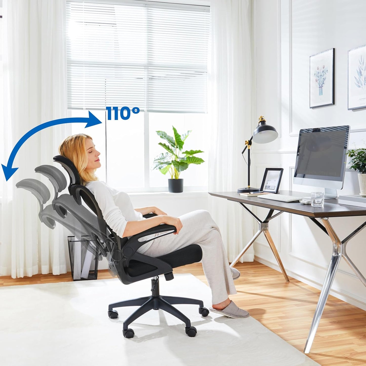 Ergonomic High Back Office Chair with Lumbar Support & Flip-up Arms for Home