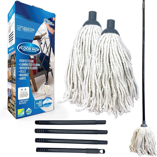 Cotton Floor Mop System With Super Absorbent Head, 110cm Metal Handle and Extra Refill - Effective Cleaning For Home, Office and Commercial Use