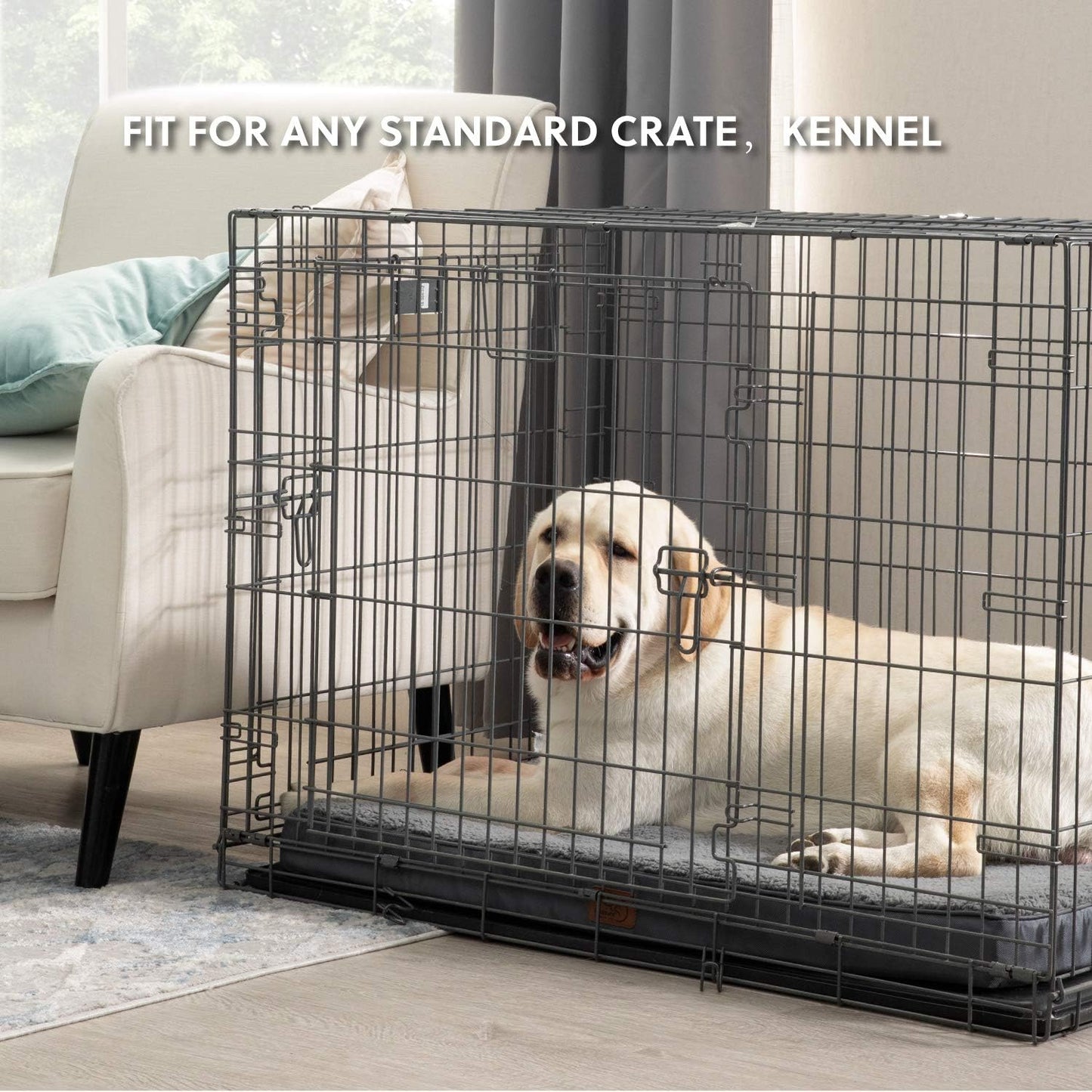Bedsure Orthopedic Large Dog Bed – Washable Crate Mat with Plush Cover, Grey