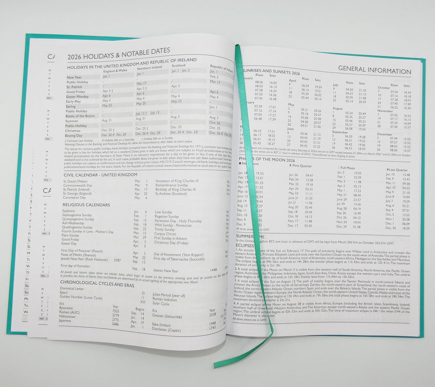 2026 A4 Week to View Diary Colour Fashion A4 2026 WTV Year Planner Desk Diary Ribbon Marker, Turquoise