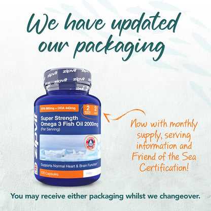 Omega 3 Fish Oil 2000mg – 120 Softgels | Heart, Brain & Eye Support | 2-Month Supply