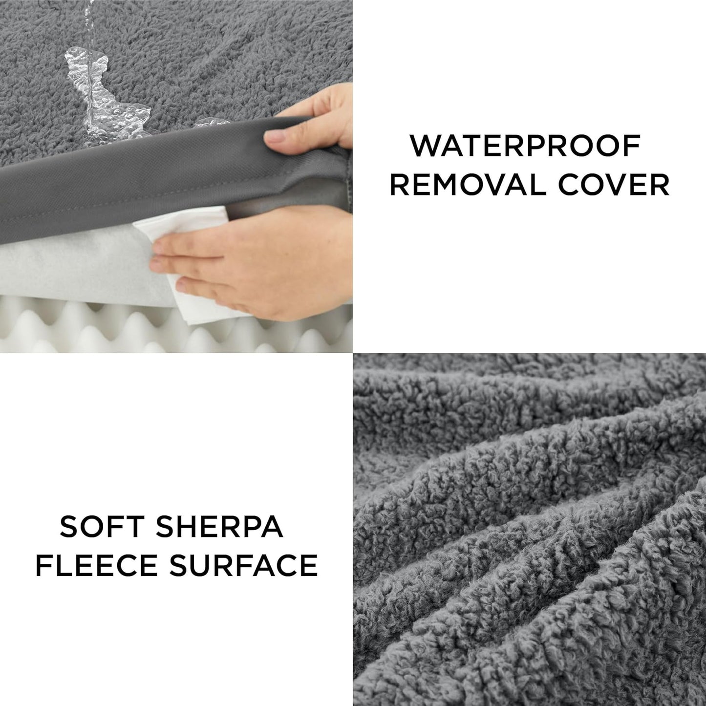 Bedsure Orthopedic Large Dog Bed – Washable Crate Mat with Plush Cover, Grey