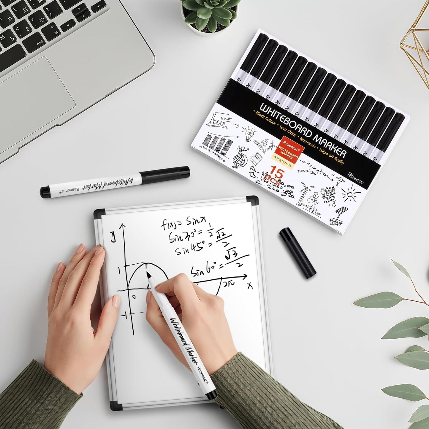 Black Whiteboard Markers, 15 Pack Dry Erase 0.7mm Fine Tip White Board Pens Ink Marker for Home, School & Office Uses