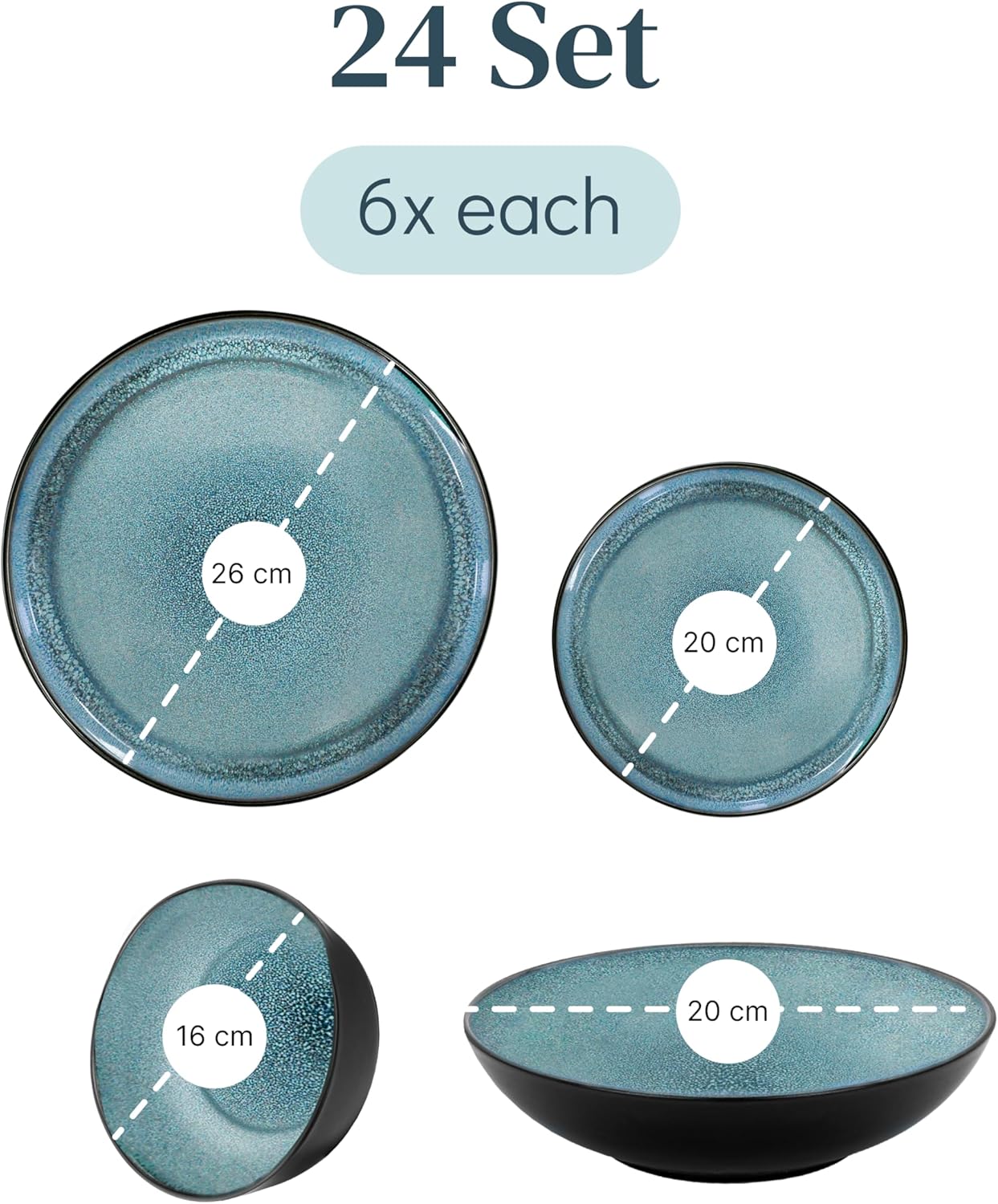24-Piece Stoneware Dinner Set for 6 – Mediterranean Style, Microwave & Dishwasher Safe
