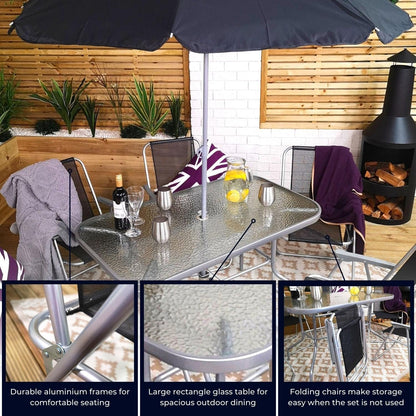 Samuel ALEXANDER 6 Person Garden Furniture Sets With Parasol Patio Dining Table And Chairs Set, Includes 6 Chairs, Table and Parasol