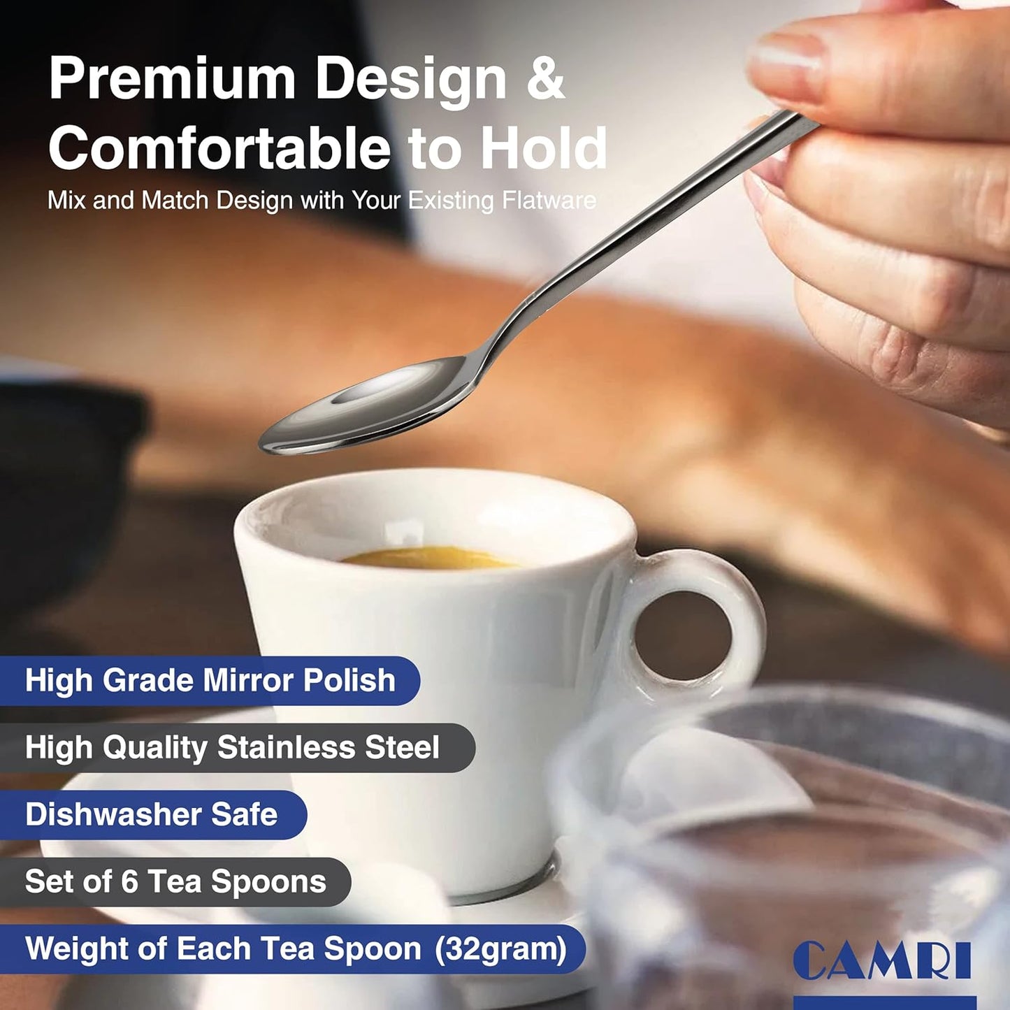 CAMRI Stainless Steel Teaspoons Set of 6 – Heavy Duty, Dishwasher Safe, 5.3 Inch