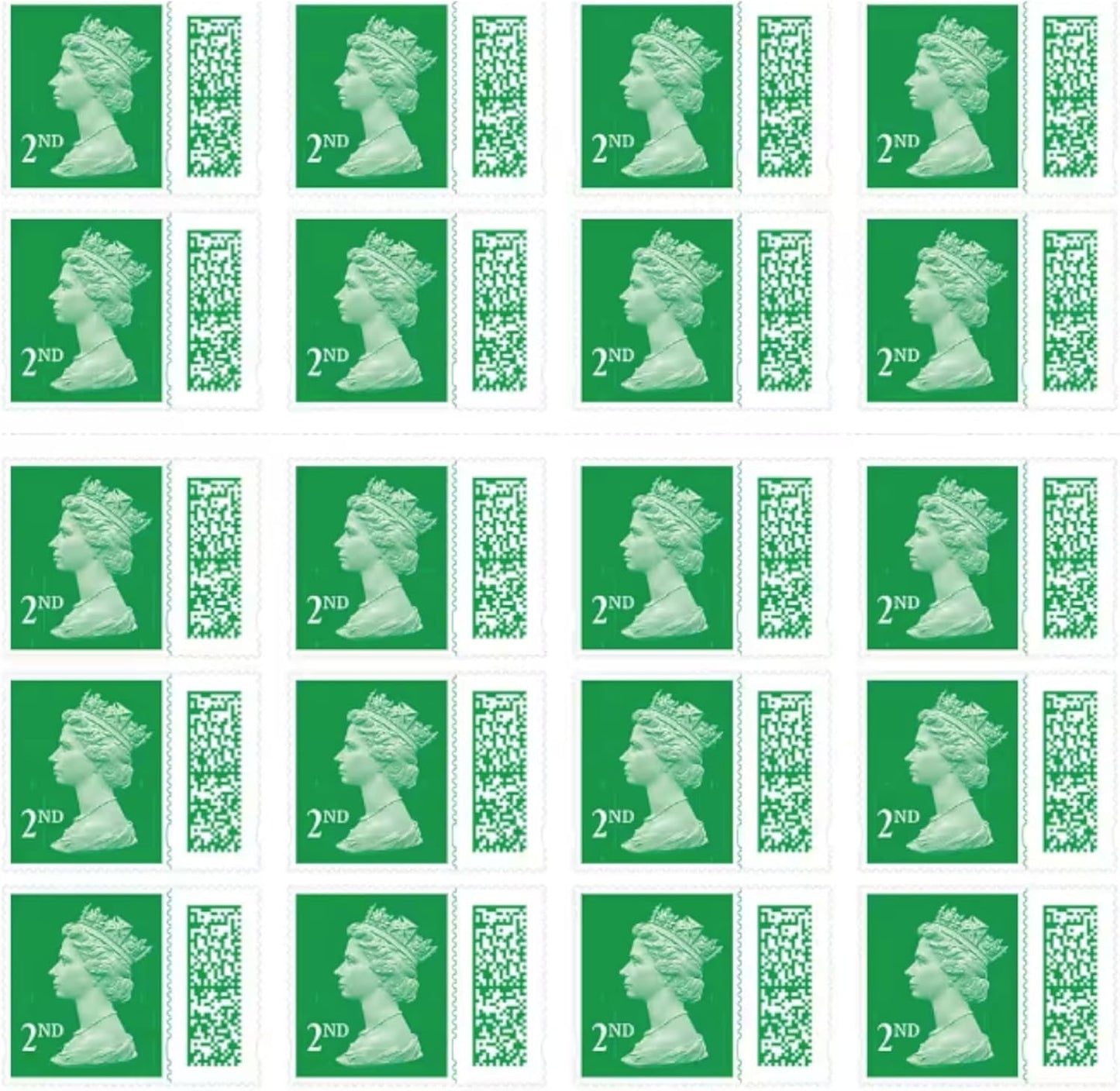 2nd Class Stamps (20 Pack) - Self Adhesive UK Letter Postage Stamps for Standard Mail with Barcode