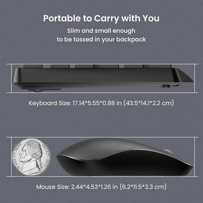 Wireless Keyboard and Mouse Combo – Full Size, Silent Keys, USB, UK Layout – Black