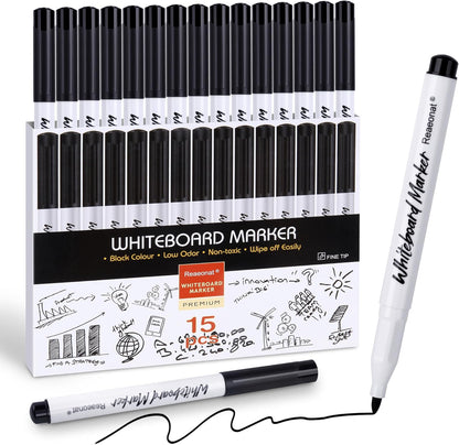 Black Whiteboard Markers, 15 Pack Dry Erase 0.7mm Fine Tip White Board Pens Ink Marker for Home, School & Office Uses