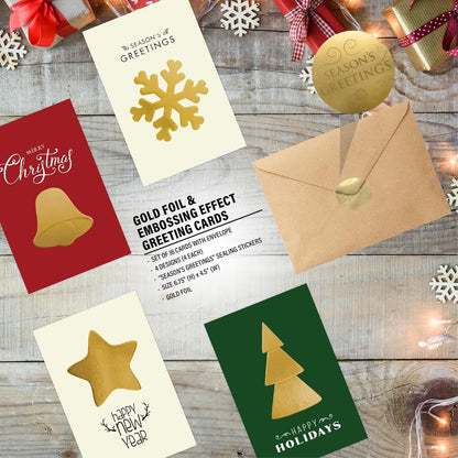 easykart labels Christmas Cards Set - 16 Foiling Holiday Cards with Envelopes – 4 Assorted Designs Boxed for Easy Storage - Bulk Greeting Cards - 4.5 x 6.75 Inch