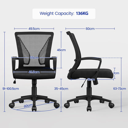 Ergonomic Mesh Office Chair with Lumbar Support & Armrests – Adjustable Swivel