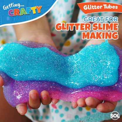 SOL 54pk Kids Glitter Tubes in 10 Assorted Vibrant Colours - Fine Glitter for Arts and Crafts, Slime, Card Making, Nail Art, and Decorations - Easy-Pour Shaker Pots for Kids and Adults