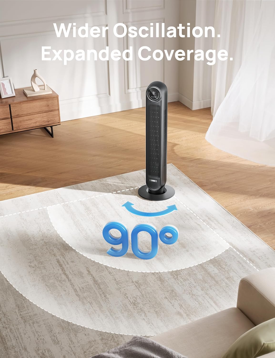 Dreo Silent Tower Fan 28dB, Bladeless 4-Speed Cooling Fan w/ Remote & Timer
