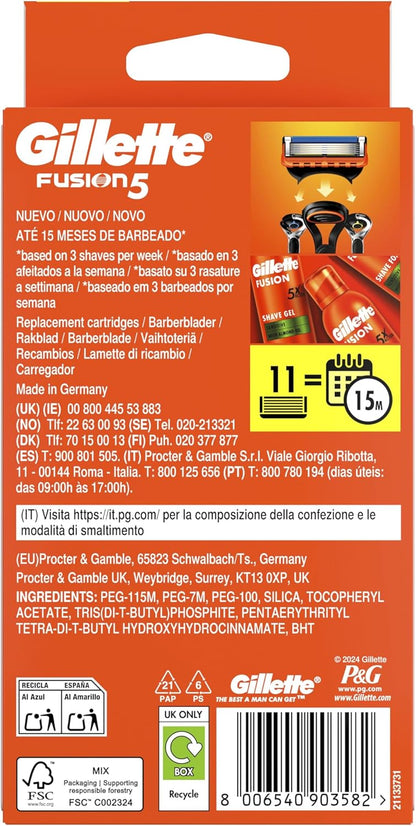 Gillette Fusion5 Razor Blades for Men – 11 Refills with Lubrastrip for Smooth Shave