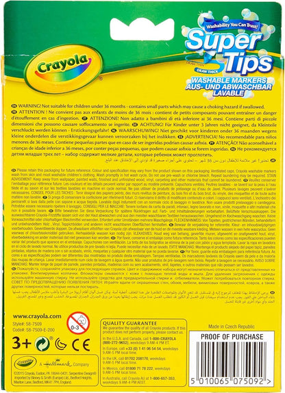 CRAYOLA SuperTips Washable Markers – Assorted Colours, Easy-Clean, Kid-Friendly Pens