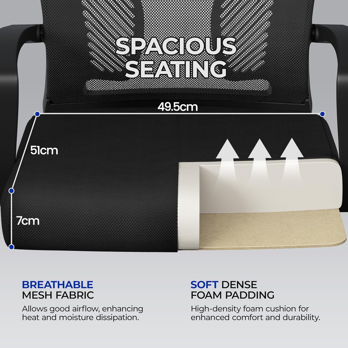 Ergonomic Mesh Office Chair with Lumbar Support & Armrests – Adjustable Swivel