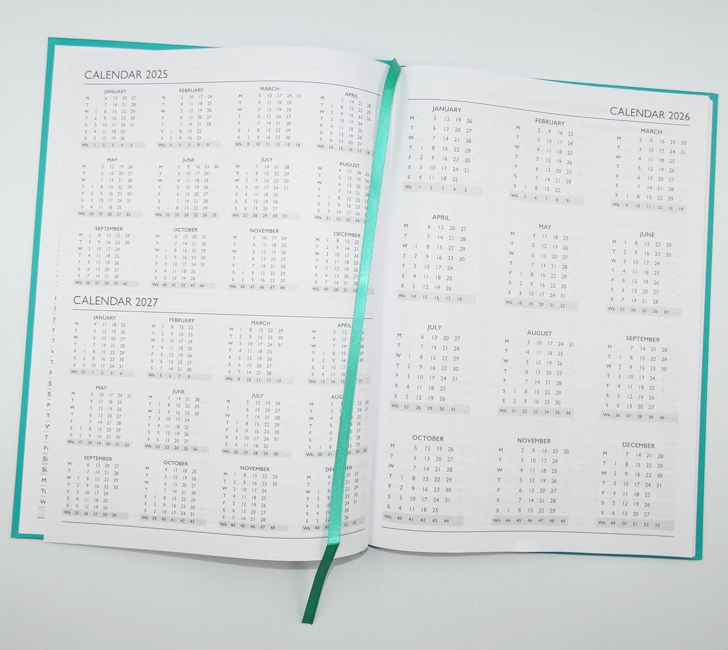 2026 A4 Week to View Diary Colour Fashion A4 2026 WTV Year Planner Desk Diary Ribbon Marker, Turquoise