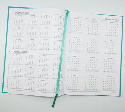 2026 A4 Week to View Diary Colour Fashion A4 2026 WTV Year Planner Desk Diary Ribbon Marker, Turquoise