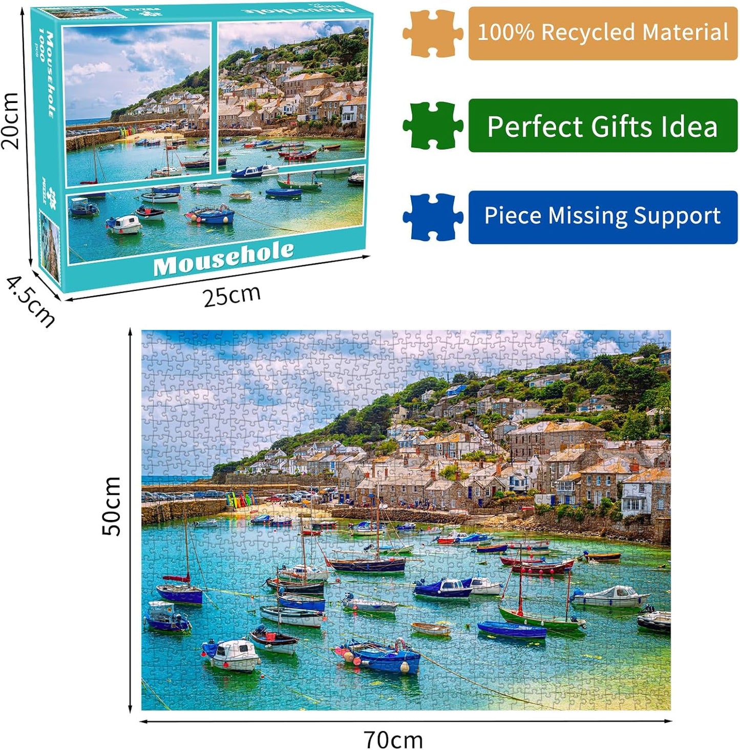 Mousehole Harbour Jigsaw Puzzles for Adults 1000 Jigsaws Mousehole Village Jigsaws 1000 Pieces for Adults Gifts