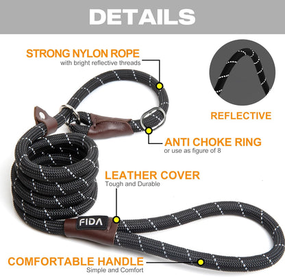 Reflective Slip Rope Dog Leash – 1.8m Durable No-Collar Lead for All Breeds